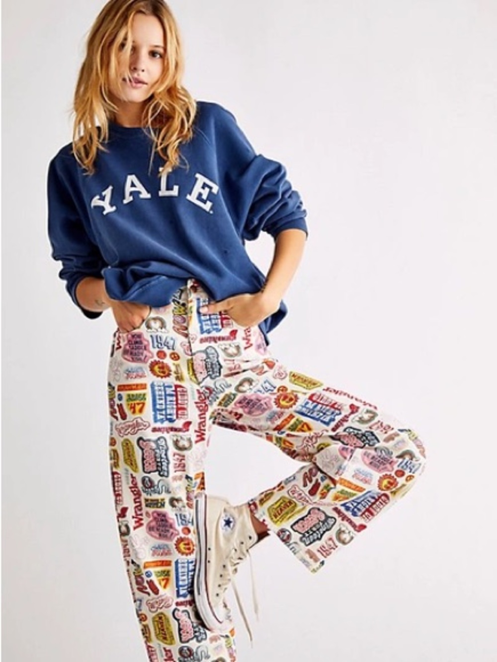 Wrangler x Free People Cowgirl Heaven Wide Barrel Leg Jeans Graphic NWOT 29x30